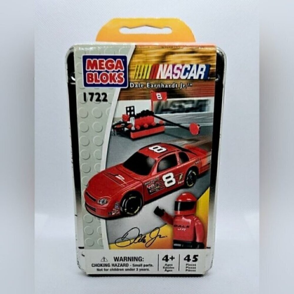 Dale Earnhardt Jr NASCAR Mega Bloks 45 Piece Tin Building Set #1722 Winners Circ